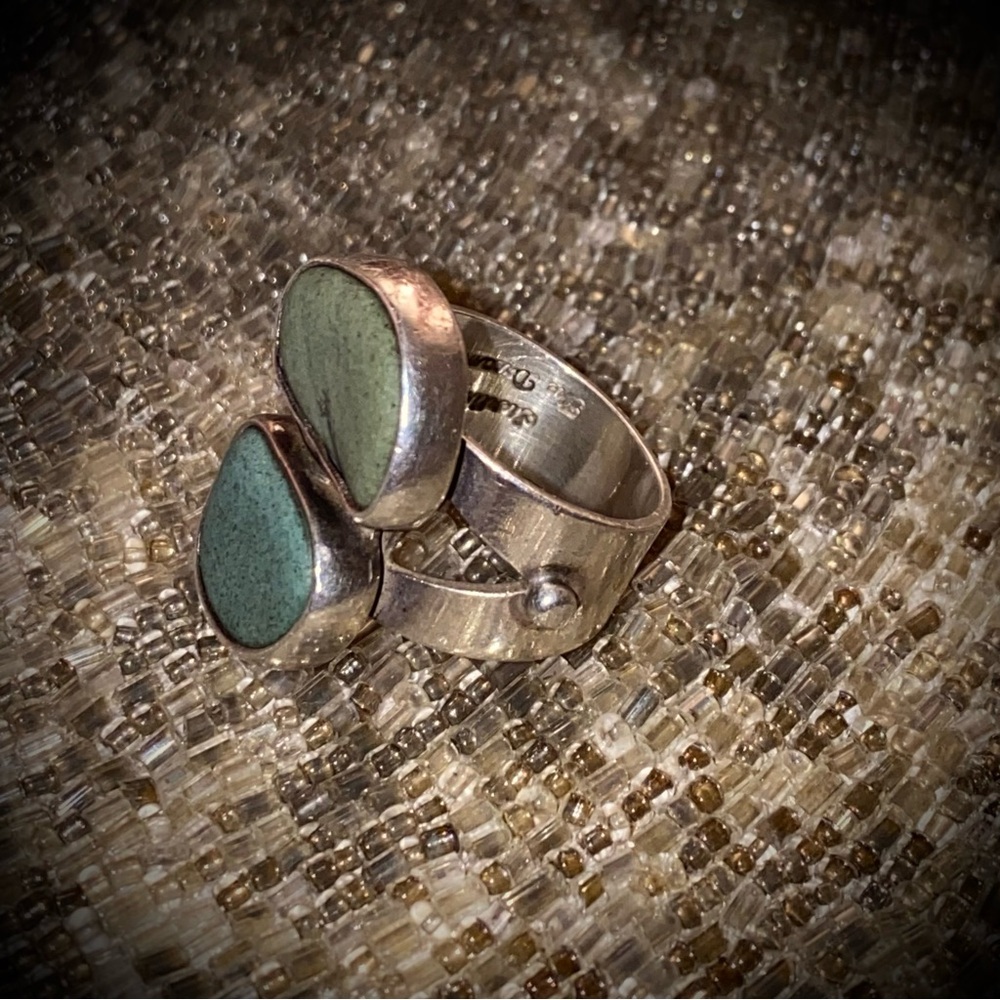 Margaret Thurman Echo The Dreamer Sterling Natural River Jade Rock Ring Signed - Picture 4 of 9